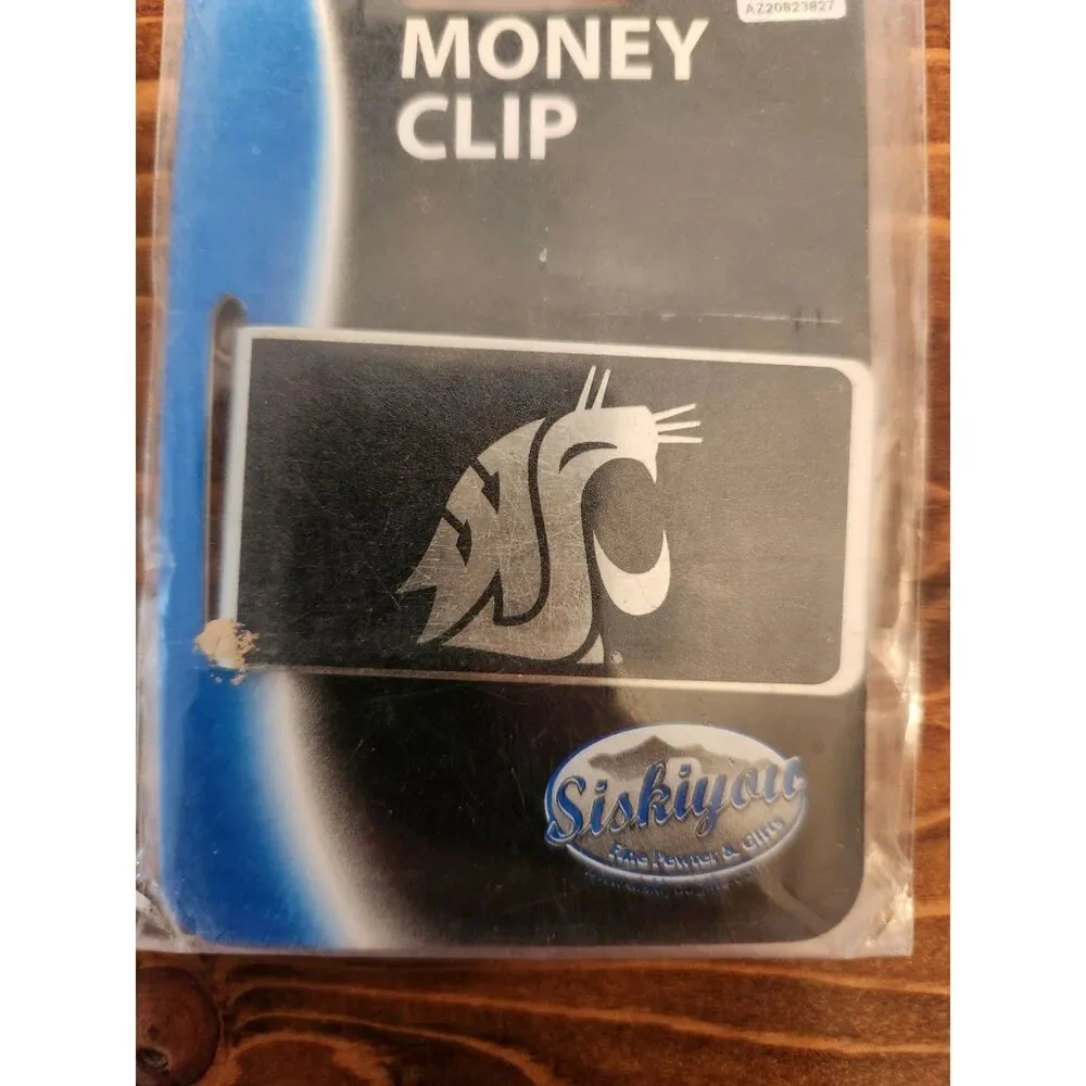 Washington State Cougars Money Clip Black and Steel Minimalist Wallet NWT WSU
